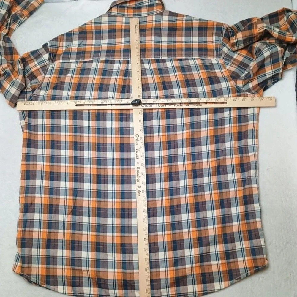 True Religion Shirt Mens 3XL Orange Plaid Button-Up Long Sleeve School Work